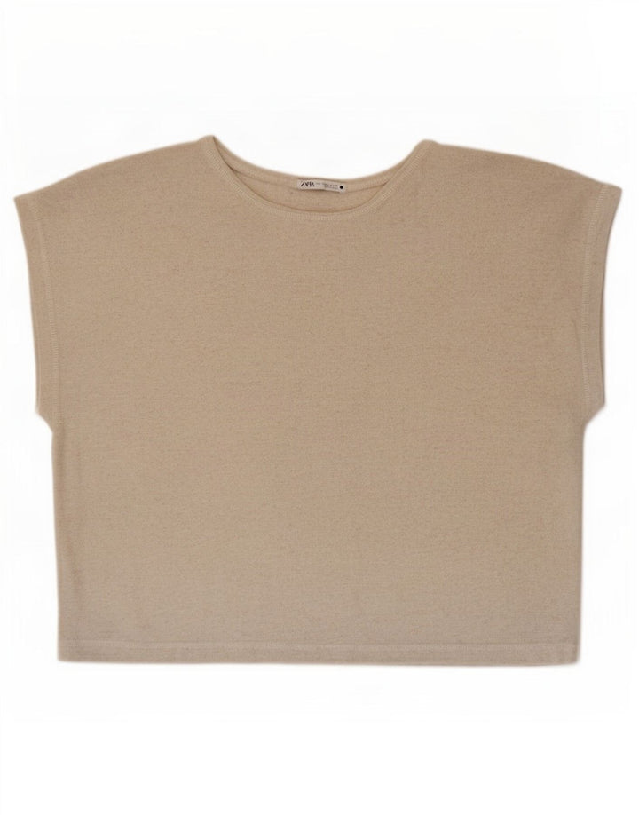 Zara Femme Chemisier Top UK 16 Large Beige Polyester