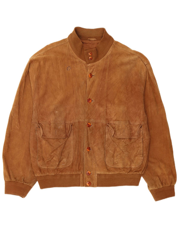 Vintage Mens Suede Bomber Jacket UK 42 XL Brown Leather