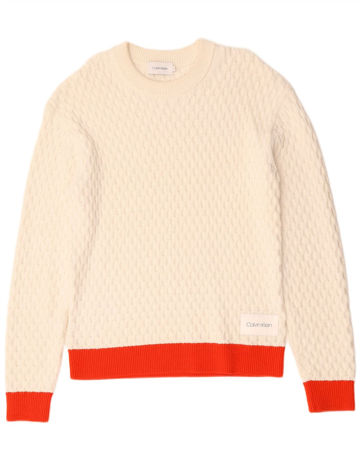 Calvin Klein Pull à col rond pour homme en coton color block Blanc moyen