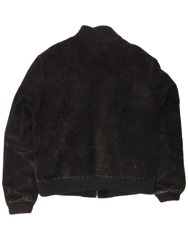vintage Mens Suede Bomber Jacket UK 42 XL Cuir Noir