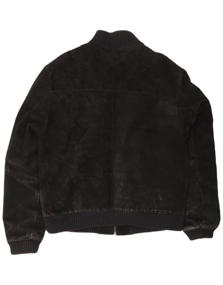 vintage Mens Suede Bomber Jacket UK 42 XL Cuir Noir