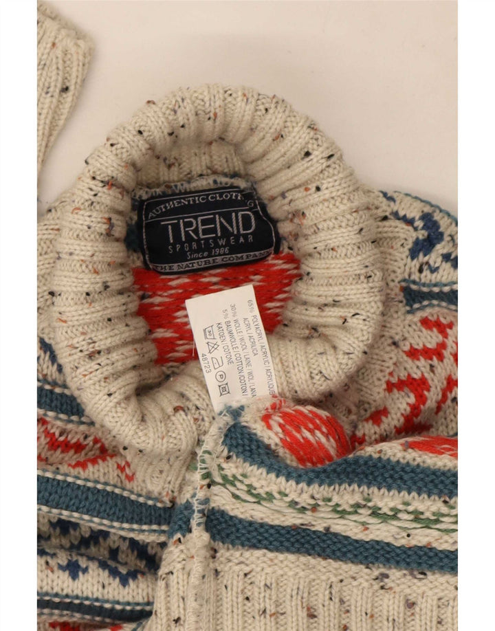 Trend Pull Col Roulé Homme Gris Moyen Fair Isle Acrylique