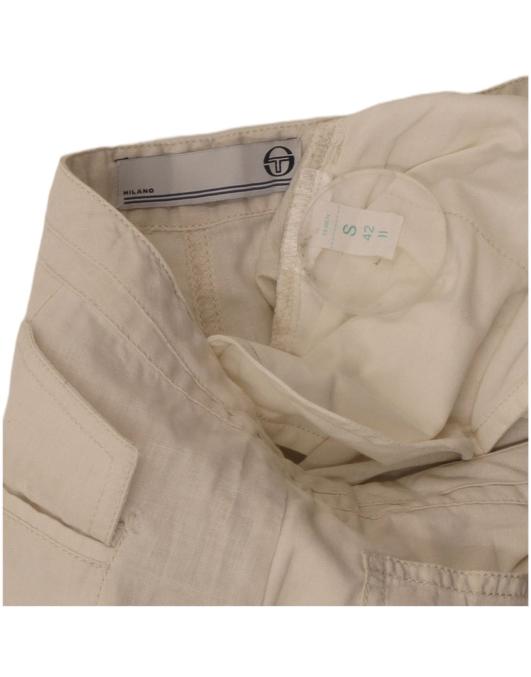 Sergio Tacchini Pantalon Capri Coupe Ample Femme Petit W30 L22 Beige