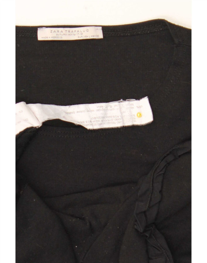 Zara Femme Top Manches 3/4 UK 16 Large Noir Coton