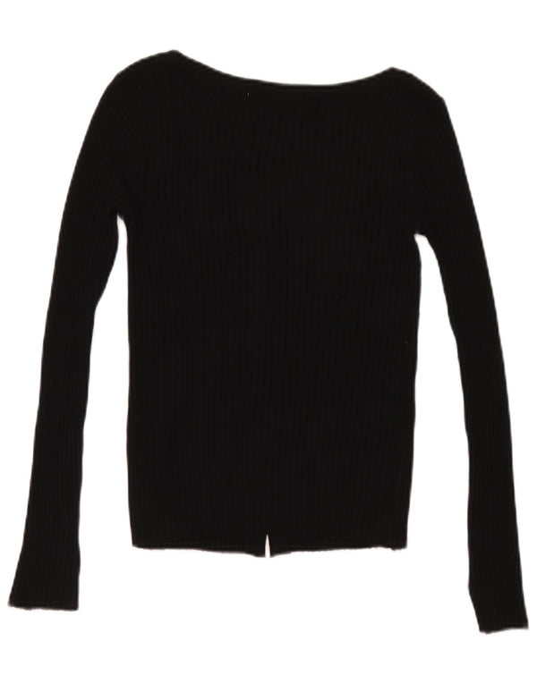 Zara Femme Cardigan Pull UK 8 Petit Acrylique Noir