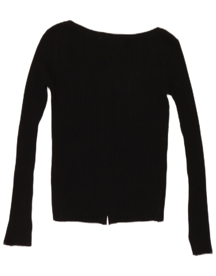 Zara Femme Cardigan Pull UK 8 Petit Acrylique Noir