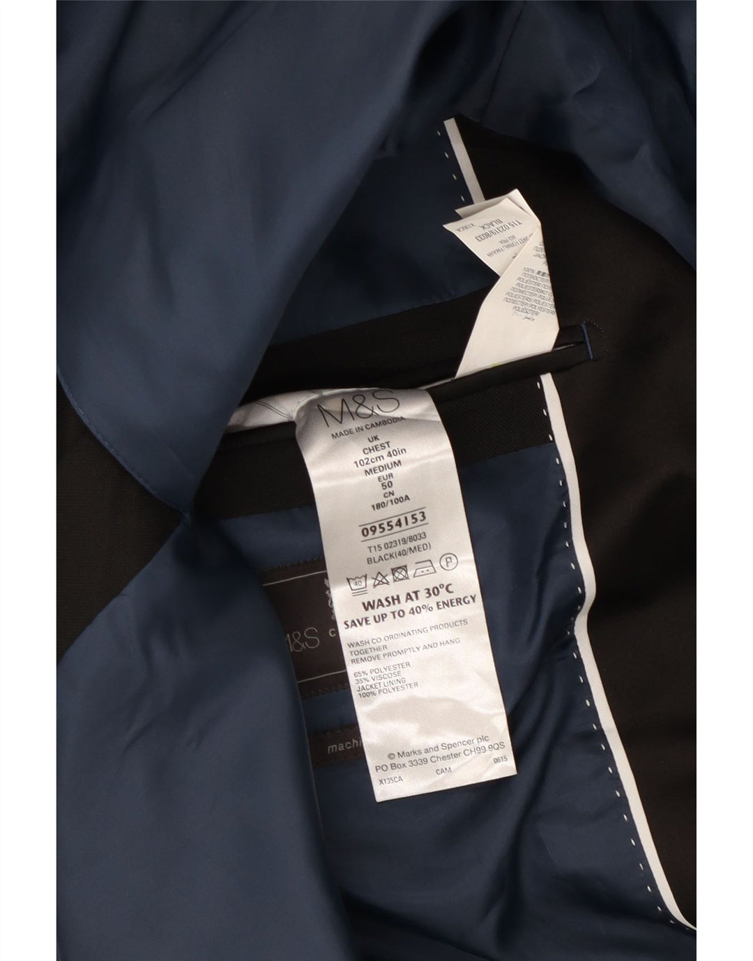MARKS & SPENCER Veste Blazer 1 Bouton Homme EU 50 Grand Noir Polyester