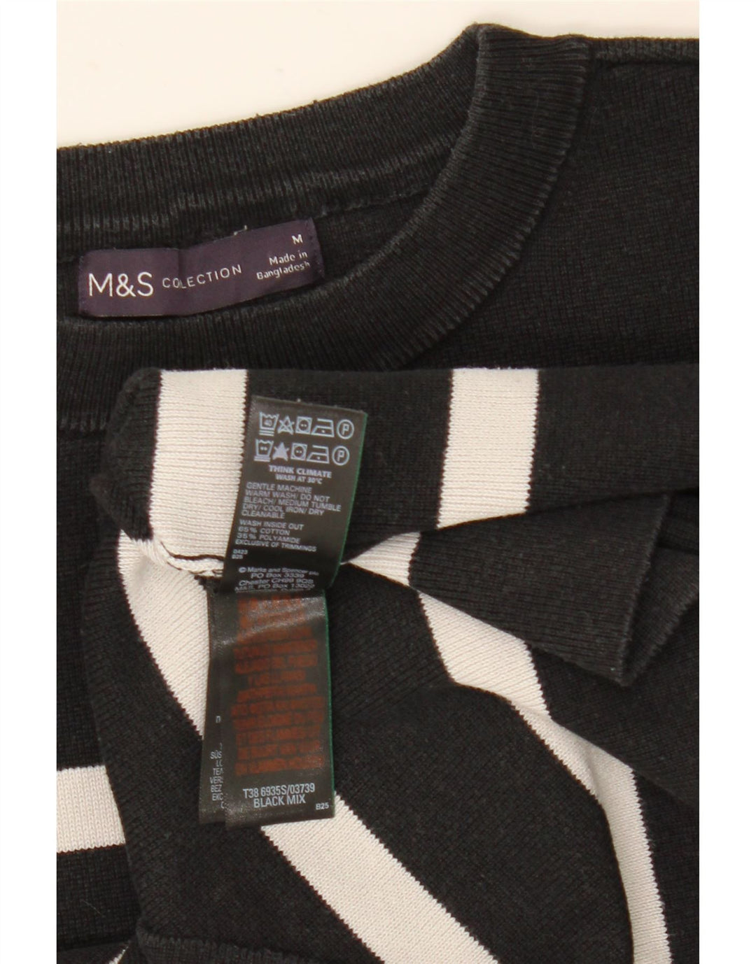 Marks & Spencer Pull ras du cou pour femme UK 12 Medium Noir Rayé