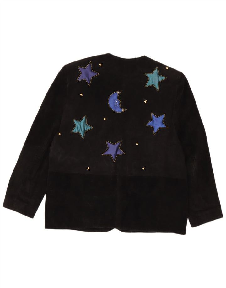 DINO' Z Veste blazer en daim à 4 boutons pour femme UK 14 Cuir noir moyen