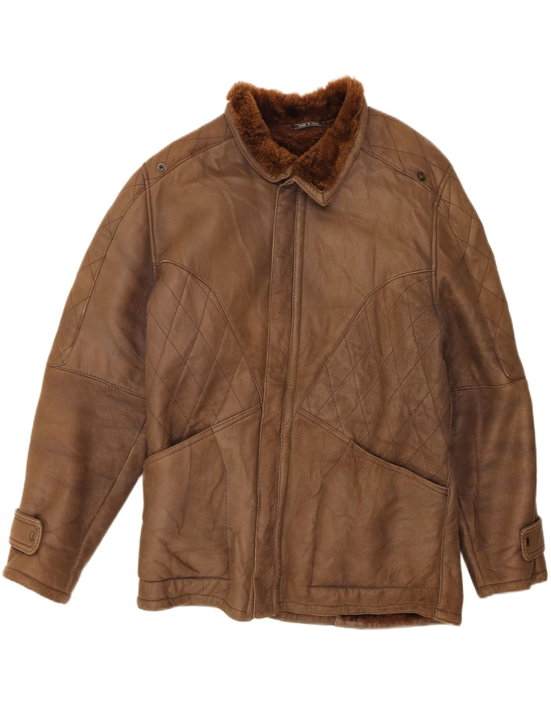 veste en peau de mouton homme vintage IT 50 Grande peau de mouton marron