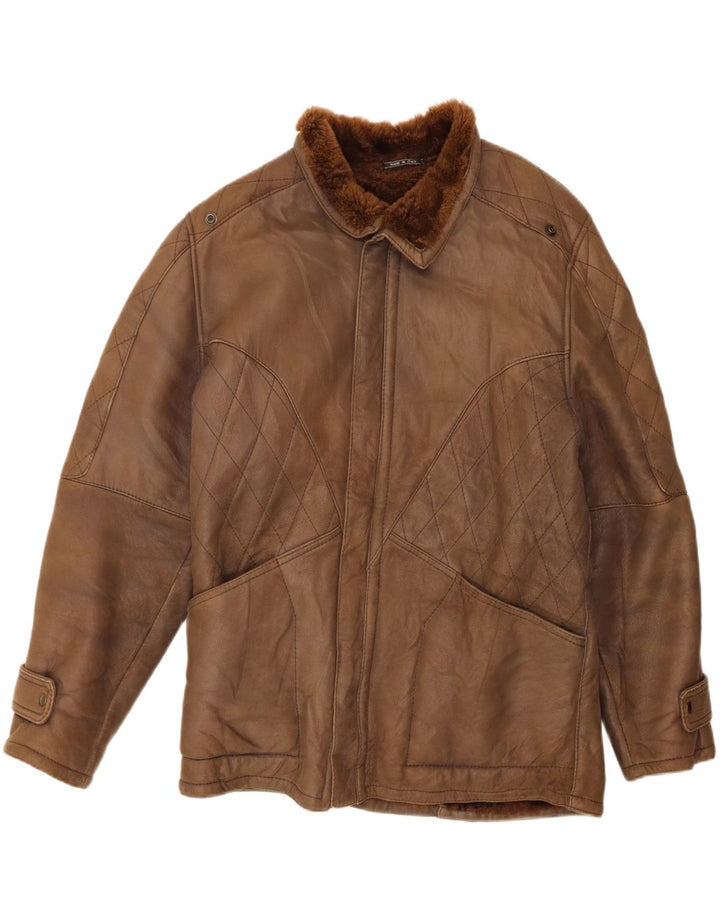 veste en peau de mouton homme vintage IT 50 Grande peau de mouton marron