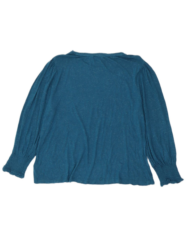 Fat Face Top Femme Manches Longues UK 20 2XL Bleu Moucheté Viscose