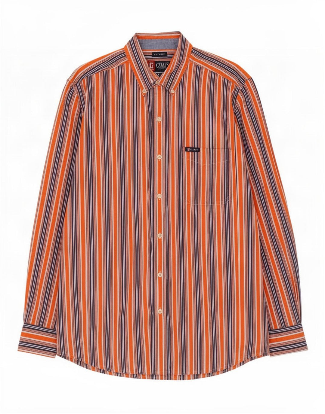 Chaps Chemise Easy Fit Homme Large Orange Rayé Coton