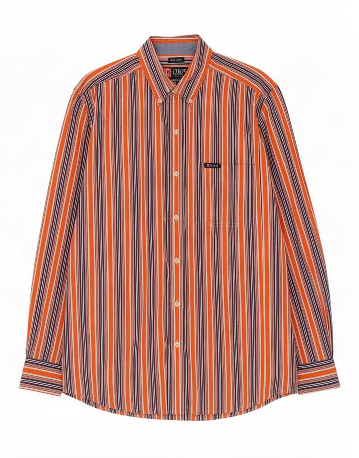 Chaps Chemise Easy Fit Homme Large Orange Rayé Coton