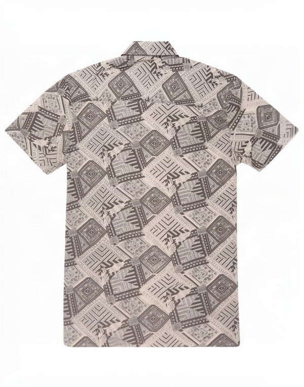 vintage Mens Short Sleeve Shirt Taille 37/38 Petit Gris Géométrique