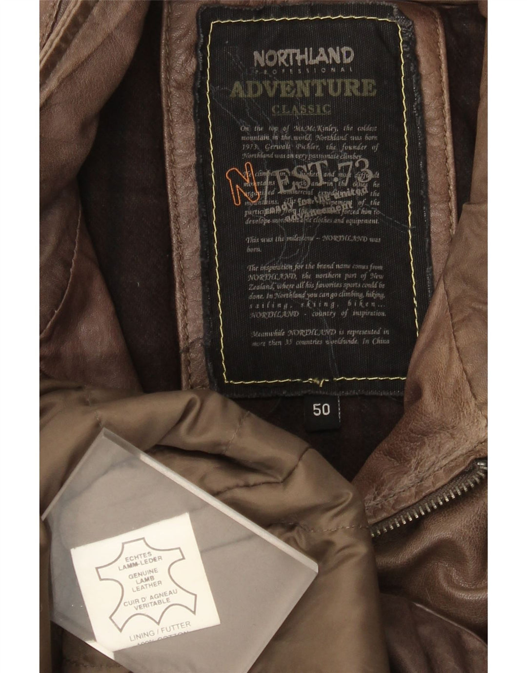 North Land Veste en cuir pour homme IT 50 Grand cuir marron