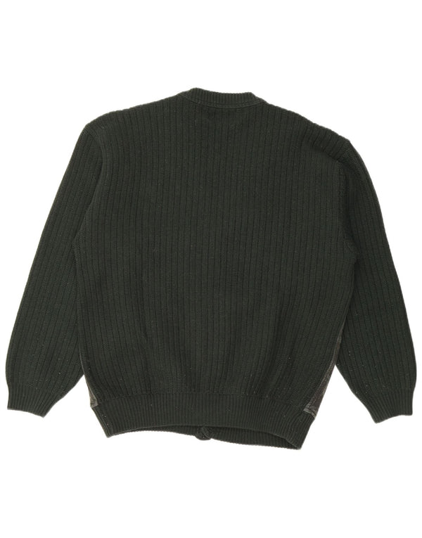 MALAGRIDA Pull Cardigan Homme Vert Moyen Géométrique Laine Vierge