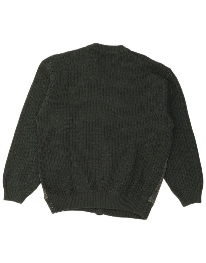 MALAGRIDA Pull Cardigan Homme Vert Moyen Géométrique Laine Vierge