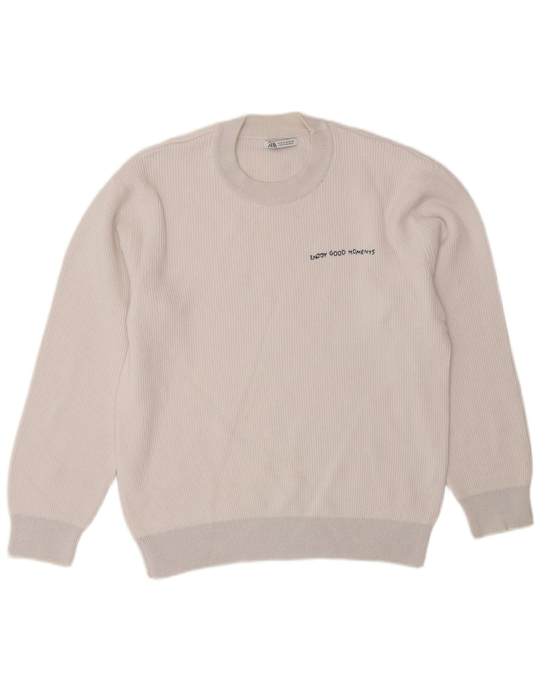Zara Pull à col rond pour homme en coton blanc moyen