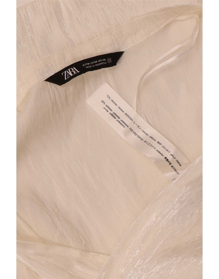 Zara Chemisier à manches longues pour femme UK 12 Viscose blanc moyen