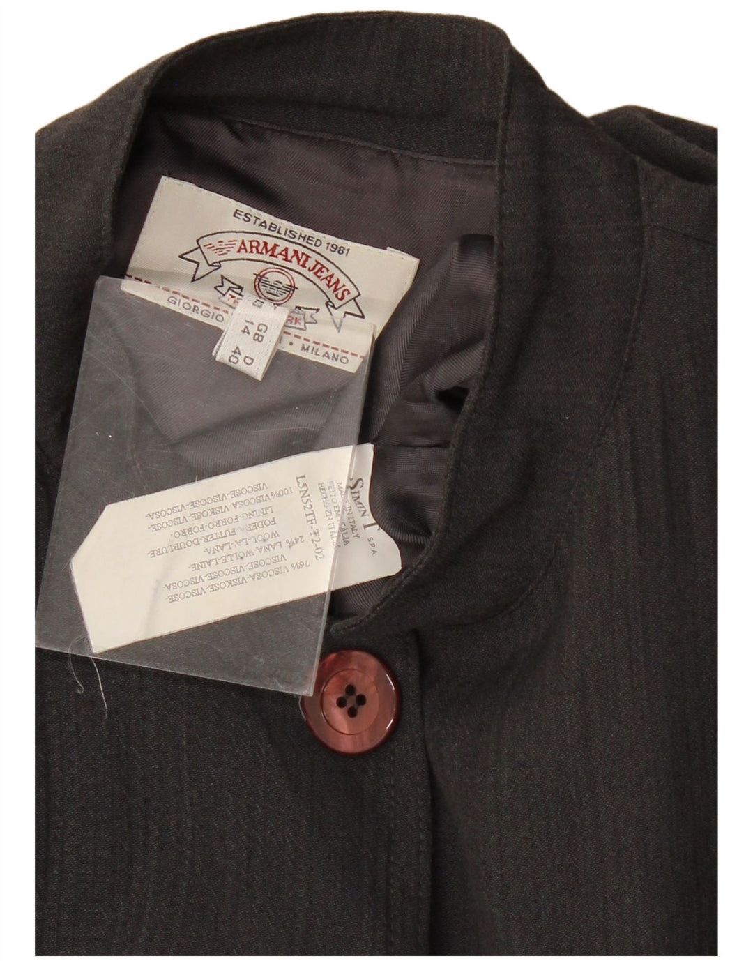 ARMANI JEANS Veste Blazer 5 Boutons Femme UK 14 Large Noir Viscose