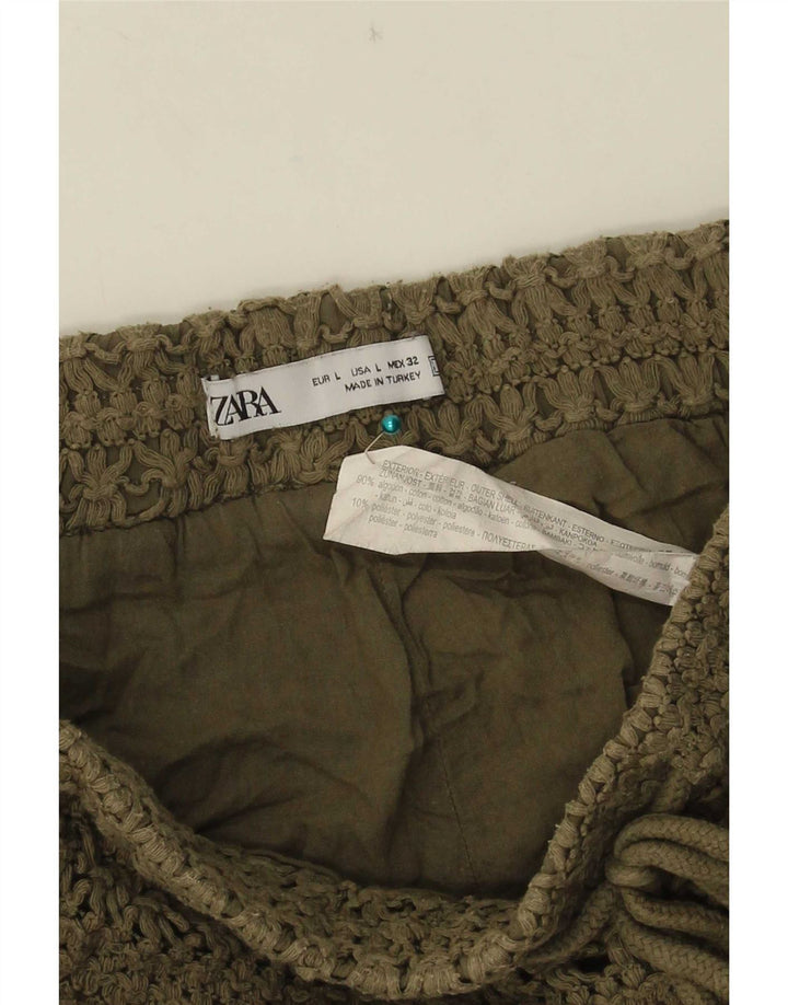 Zara Femme Short Crochet Large W32 Coton Kaki