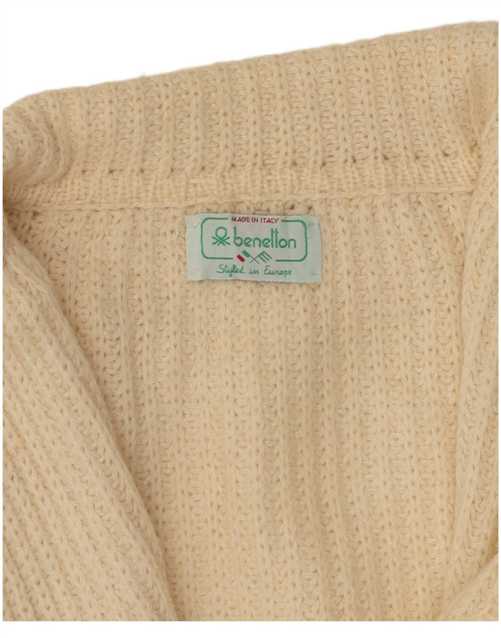 BENETTON Cardigan court pour femme IT 46 Large laine blanc cassé