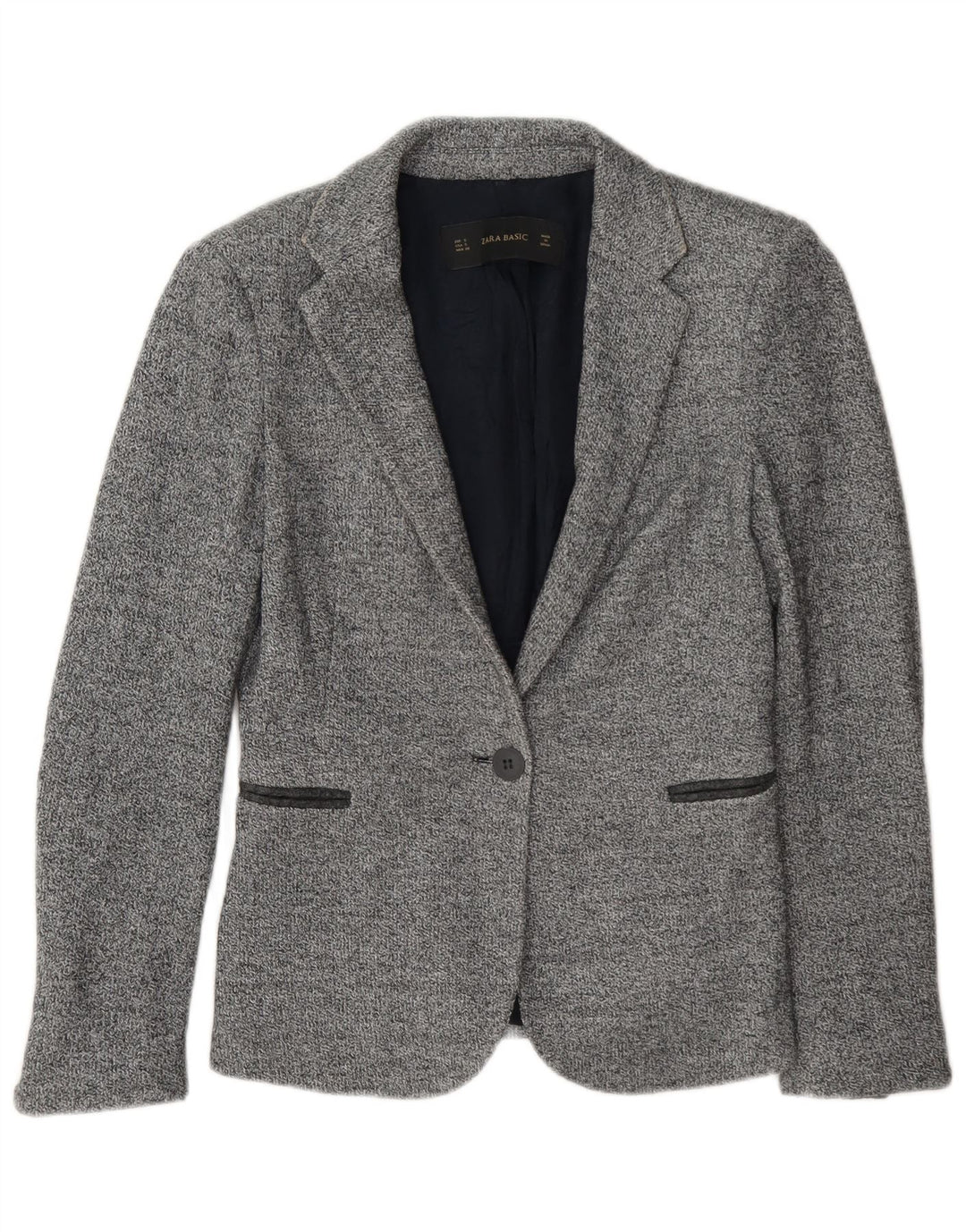 Zara Womens 1 Button Blazer Jacket UK 10 Petit Gris Moucheté