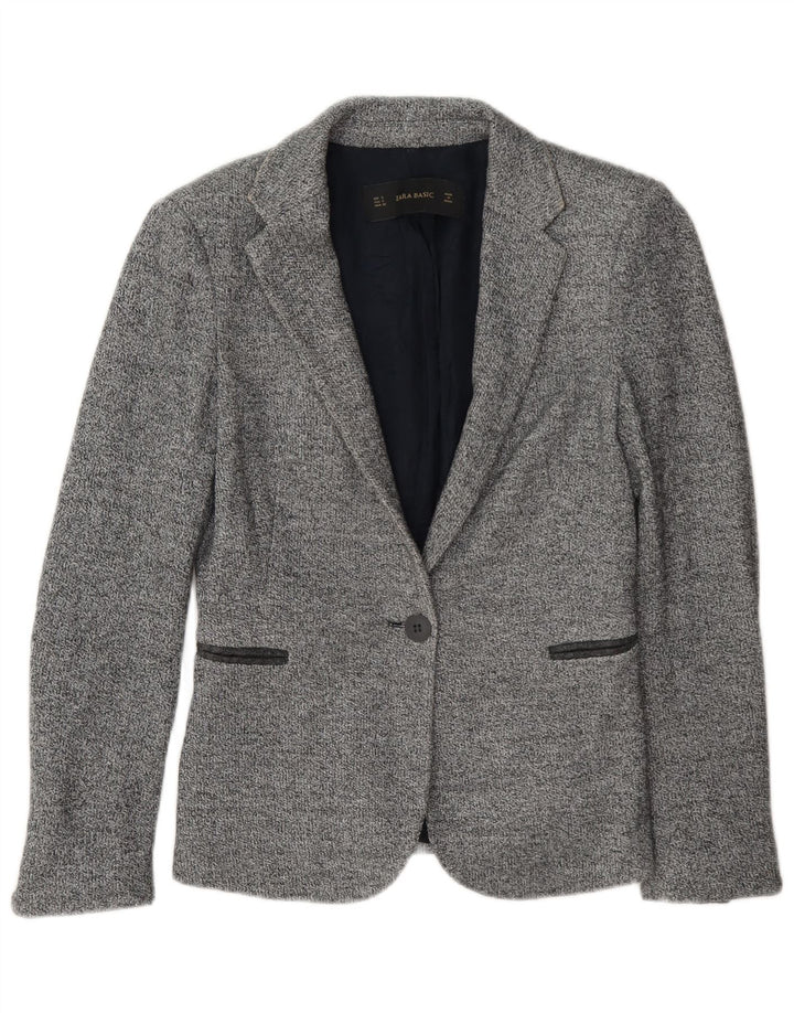 Zara Womens 1 Button Blazer Jacket UK 10 Petit Gris Moucheté