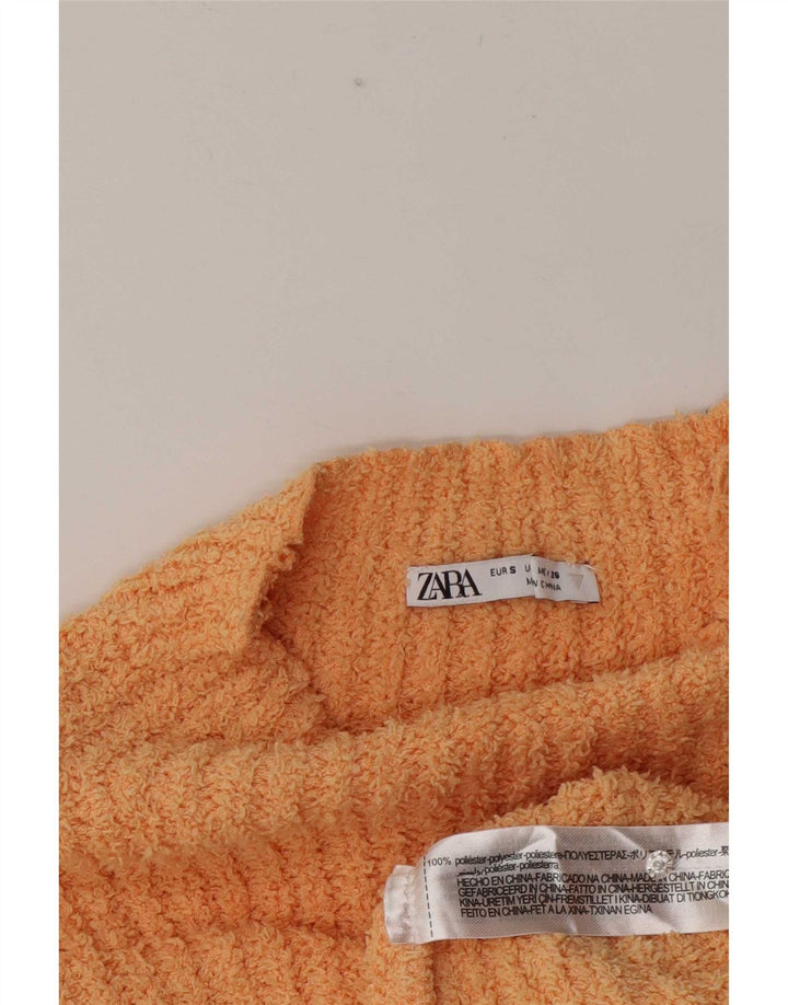 Zara Pull court à col roulé pour femme UK 10 Petit Orange Polyester