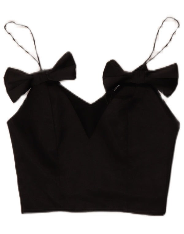 Zara Femmes Crop Cami Top UK 4 XS Noir Polyester