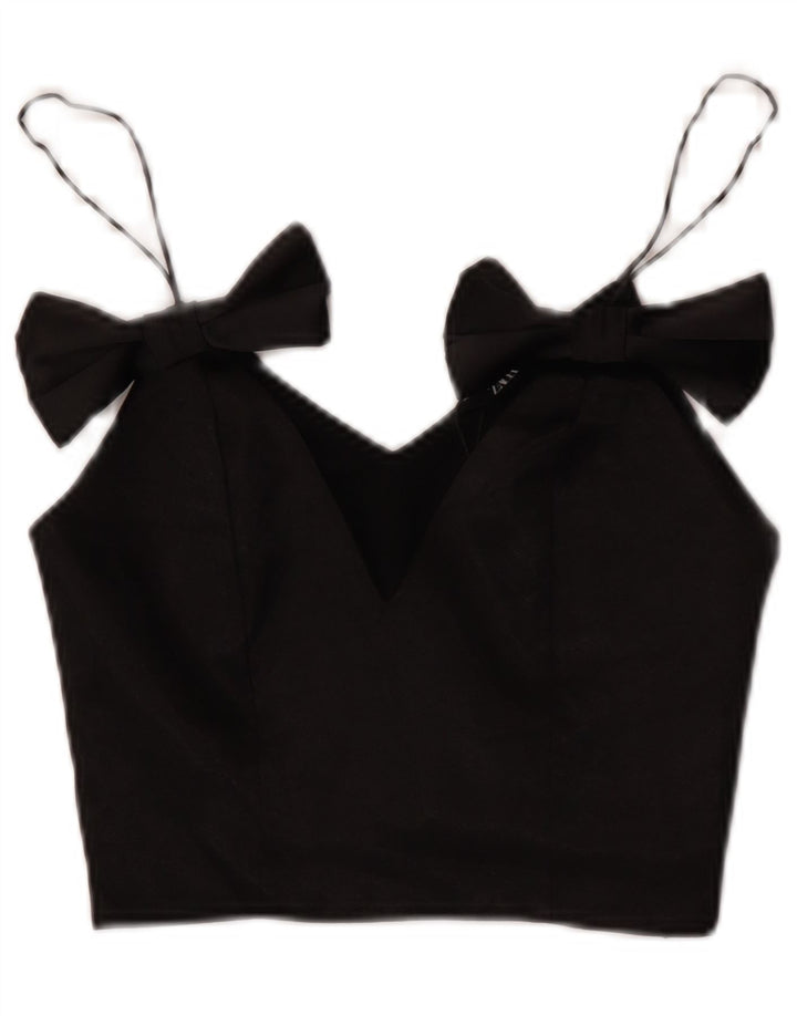 Zara Femmes Crop Cami Top UK 4 XS Noir Polyester