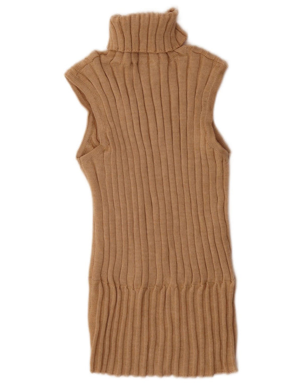 vintage Femmes Roll Neck Vest Débardeur UK 12 Laine Mérinos Beige Moyen