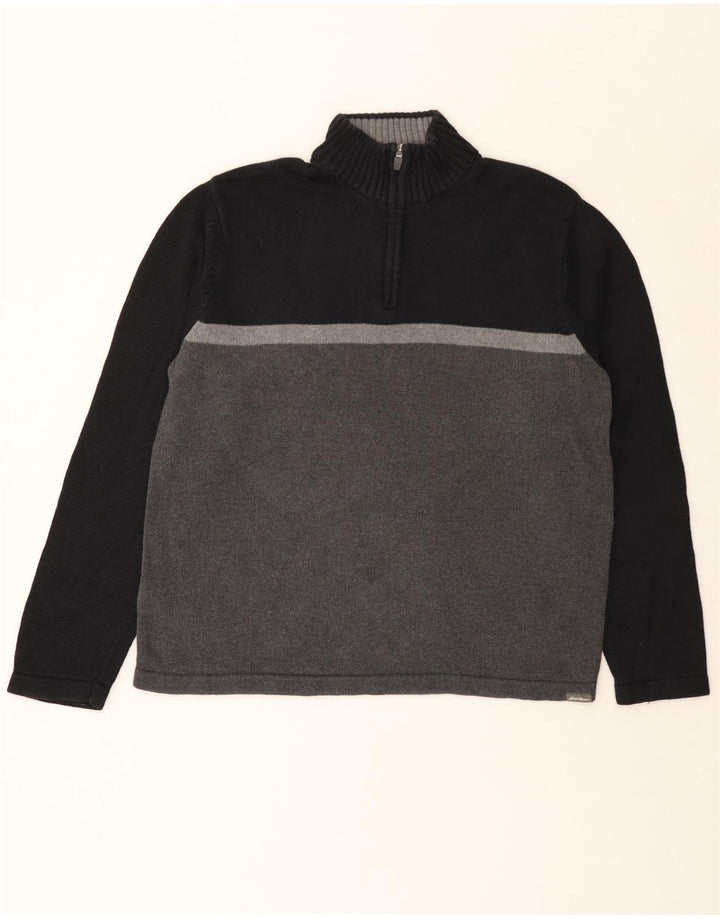 Eddie Bauer Pull à col zippé pour homme Grand coton color block noir