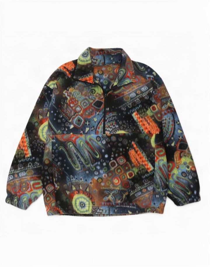 vintage Mens Abstract Pattern Zip Neck Fleece Jumper Grand Multicolore