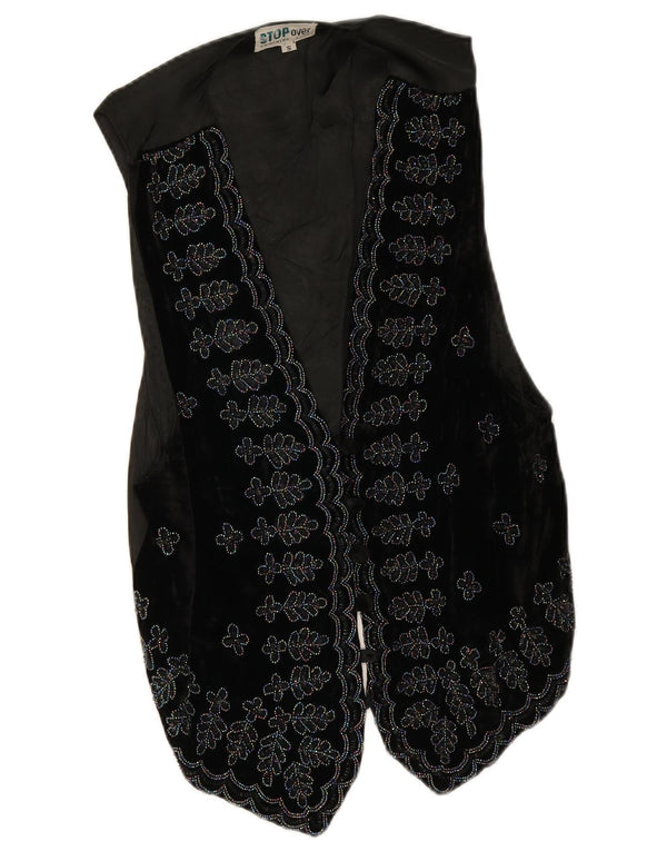 gilet femme vintage UK 10 Petit Floral Noir