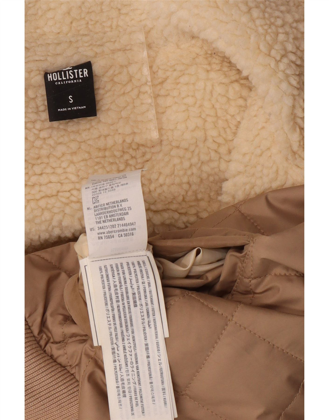 HOLLISTER Veste matelassée à capuche pour femme UK 10 Small Beige Polyester