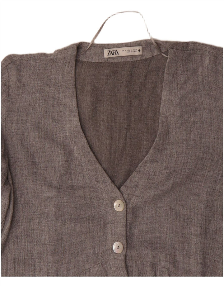 ZARA Veste blazer à manches 3/4 pour femme 5 boutons UK 10 Small Gris