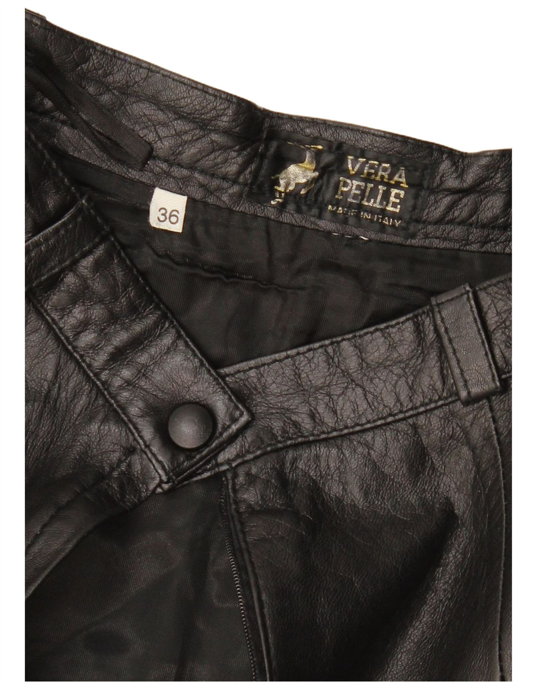 VINTAGE Jupe en cuir femme EU 36 Petit W26 Cuir Noir