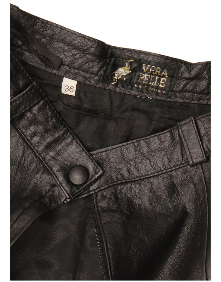 VINTAGE Jupe en cuir femme EU 36 Petit W26 Cuir Noir