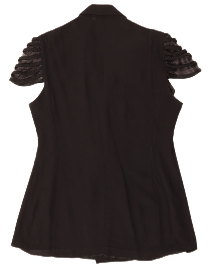 vintage Femme Manches Courtes 1 Bouton Blazer Veste IT 48 XL Acétate Noir