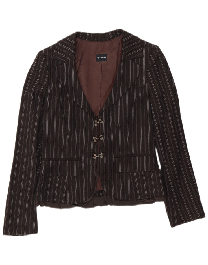 Penny Black Veste blazer à 3 boutons pour femme UK 12 en coton rayé marron moyen