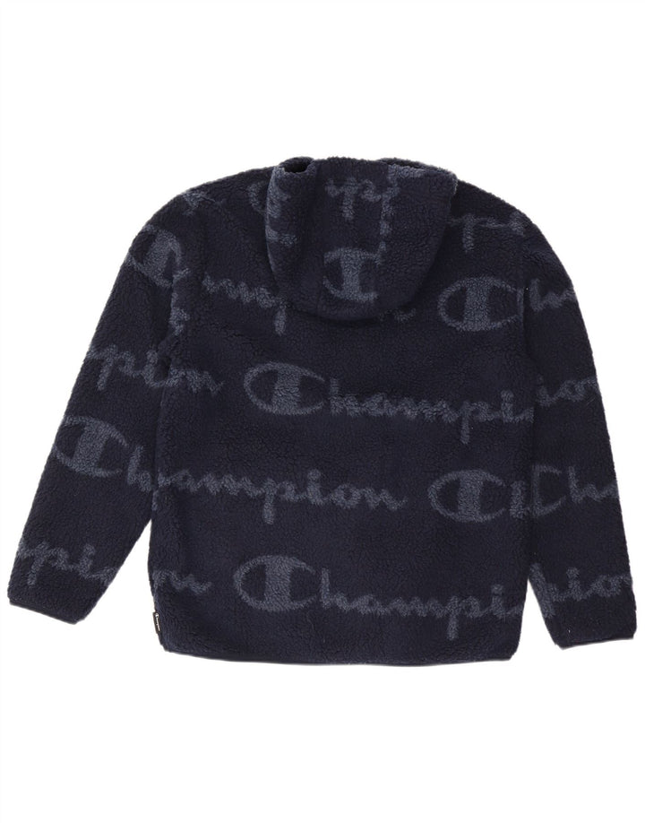 Champion Pull Polaire à Capuche Graphique Homme Bleu Marine Moyen Polyester