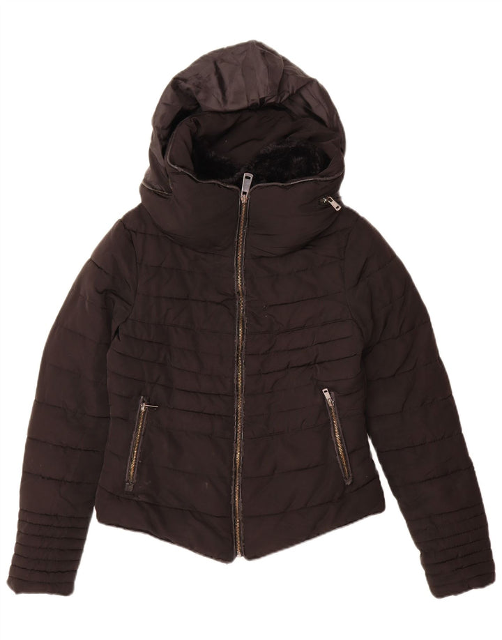 Zara Veste matelassée à capuche pour femme UK 10 Small Noir