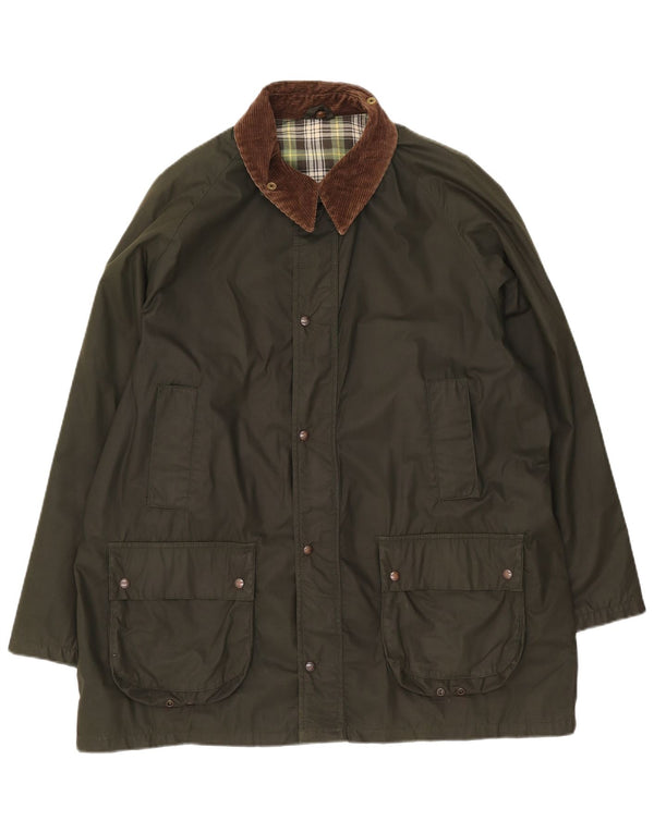 Vintage Mens Waxed Cotton Jacket UK 42 XL Khaki Colourblock Polyester