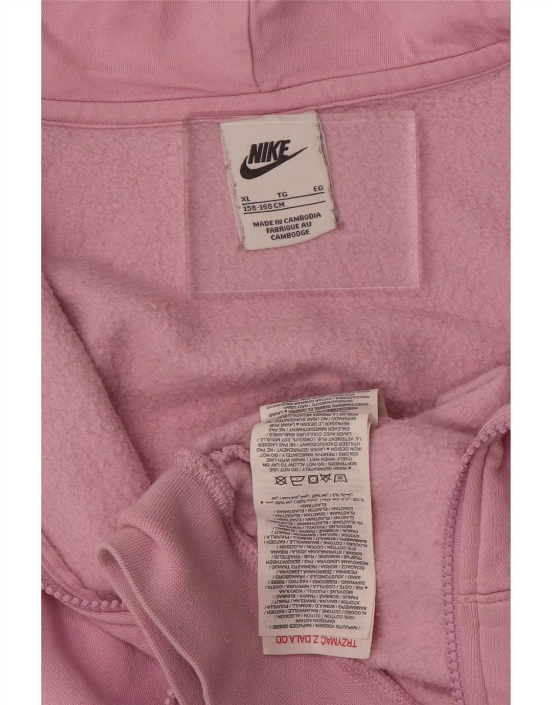 NIKE Pull à capuche surdimensionné avec fermeture éclair pour fille 13-14 ans XL Rose
