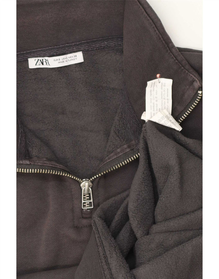 Zara Mens Zip Neck Sweatshirt Jumper Petit Gris Coton