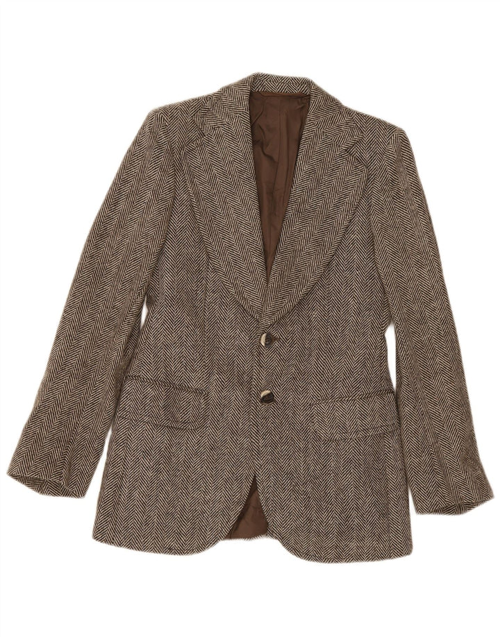 vintage Homme 2 Bouton Blazer Veste IT 46 Petit Chevron Marron