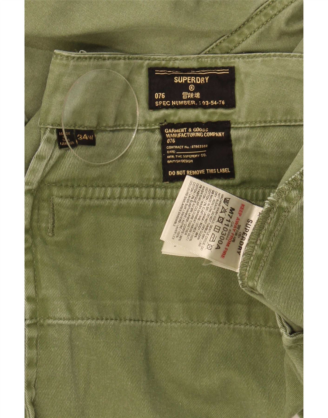 Superdry Short Cargo W34 Large Vert Coton Homme
