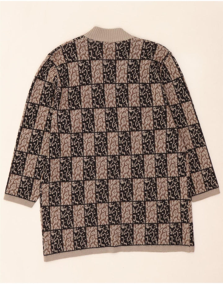 VINTAGE Pull cardigan ouvert long pour femme IT 44 Marron moyen géométrique